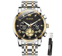 OLEVS Herren Armbanduhr Zweifarbig Gold und Silber Schwarz Zifferblatt herrenuhren Klassisch Edelstahl Quarz Chronograph Luxuriös Design Uhr Herren Wasserdicht Diamant Geschenk für Männer