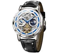 OLEVS Herren-Automatikuhr, selbstaufziehend, Sternenhimmel, Diamant-Skelett, Luxus-Armbanduhr, wasserdicht, leuchtend, Schwarzes Armband und blaues Zifferblatt, Luxuriöses Geschenk, Business, Freizeit
