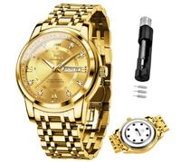 OLEVS Herrenuhr, Edelstahlband, 30 m wasserdicht, Kalender, leuchtender Duft, Baumwolle, für Arbeit und Freizeit, beliebt, Gold-5513x