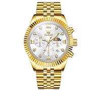 OLEVS Herrenuhr Goldene Edelstahl Analog Quarz Chronograph Armbanduhr Herren Klassisches Weiß Großgesicht Luxus Diamant Herrenarmbanduhr Römische Ziffern Wasserdicht Leuchtend mit Datum Uhr Herren