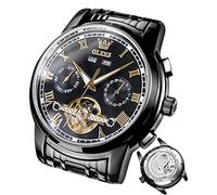 OLEVS Herrenuhren Automatik Mechanische Schwarz Armbanduhr mit Tourbillon Kalender Wasserdicht Leuchtende Zweifarbige Uhren Männer