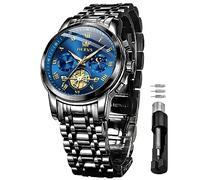 OLEVS Herrenuhren Blau Edelstahlarmband Quarz Uhr Männer mit Römischen Zahlen Mondphase Wasserdicht Leuchtende Klassische Elegantes Armbanduhr Geschenk Sale Marken