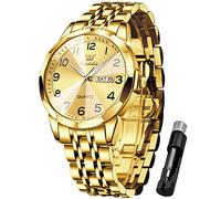 OLEVS Herrenuhren Gold Business Kleid Luxus Armbanduhr Luminous Leicht zu lesen wasserdichte Edelstahluhr für Männer