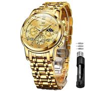 OLEVS Herrenuhren Goldene Edelstahlarmband Quarz Uhr Männer mit Römischen Zahlen Mondphase Wasserdicht Leuchtende Klassische Elegantes Armbanduhr Geschenk Sale Marken