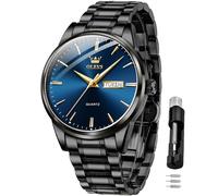 OLEVS Herrenuhren Schwarz Blau Edelstahlarmband Quarz Uhr Männer mit Wochentag Datum Wasserdicht Leuchtende Klassische Elegantes Armbanduhr Geschenk