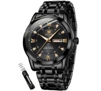 OLEVS Herrenuhren Schwarz Edelstahl Uhr Männer mit Diamant Gesicht Quarz Wasserdicht Lässige Elegante Armbanduhr Geschenk