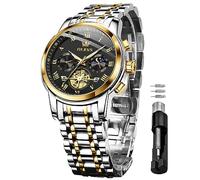 OLEVS Herrenuhren Schwarz Edelstahlarmband Quarz Uhr Männer mit Römischen Zahlen Mondphase Wasserdicht Leuchtende Klassische Elegantes Armbanduhr Geschenk Sale Marken