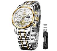 OLEVS Herrenuhren Weiß Edelstahlarmband Quarz Uhr Männer mit Römischen Zahlen Mondphase Wasserdicht Leuchtende Klassische Elegantes Armbanduhr Geschenk Sale Marken