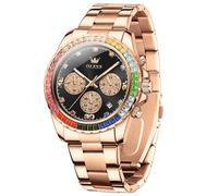 OLEVS Luxus Diamant Männer Uhr Quarz Business Kleid Armbanduhren schwarzes Gesicht Rose Gold Edelstahl Band wasserdicht leuchtende Uhr