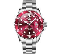 OLEVS Rote Armbanduhr Herren Klassisches Silber Edelstahl Analog Quarz Uhr Herren Luxus Großgesicht Drehbare Lünette Watches for Men Elegante Wasserdicht Leuchtend mit Datum Herrenuhr Geschenke
