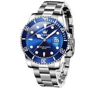 OLEVS Silber Armbanduhr für Herren Metallarmband Elegante Großes Herren Uhren Blau Zifferblatt Modern Wasserdicht Herrenuhren Edelstahl Quarz Analog Männer Uhr mit Datumsanzeige Leuchtende