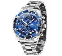 OLEVS Silber Armbanduhr Herren Analog Kleid Groß Metallarmband Herrenuhren Blau Zifferblatt Wasserdicht Chronograph Uhr Herren Edelstahl Leuchtend Arabische Ziffern Herrenarmbanduhr mit Datumsanzeige