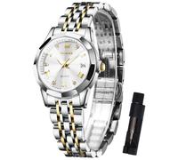 OLEVS Silber Gold Armbanduhren Damen Edelstahl Eleagnt Metallarmband Damenuhren Bicolor klein Wasserdicht Womens Watch Weiß Zifferblatt Moderne Analog Kleid Uhr für Frauen mit Datum