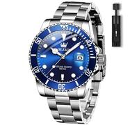 OLEVS Silber Herren Uhren Metallarmband Elegante Großes Armbanduhr für Herren Blau Zifferblatt Modern Wasserdicht Herrenuhren Edelstahl Quarz Analog Männer Uhr mit Datumsanzeige Leuchtende