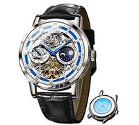 OLEVS Skeleton Herren Automatische Mechanische Uhren Leder Mondphase Selbstaufziehend Luxus Anzug Wasserdicht Leuchtende Armbanduhren für Herren