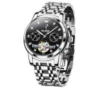 OLEVS Uhr Herren Automatik, Automatik Uhr Herren mit Mondphasenanzeige & Offenem Herzwerk, wasserdichte Herrenuhr Automatik Edelstahl, Uhren Herren für Alltag & Feierlichkeiten