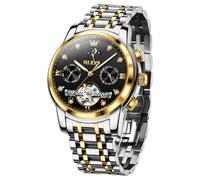 OLEVS Uhr Herren Automatik, Automatik Uhr Herren mit Mondphasenanzeige & Offenem Herzwerk, wasserdichte Herrenuhr Automatik Edelstahl, Uhren Herren für Alltag & Feierlichkeiten