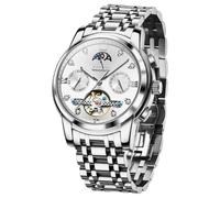 OLEVS Uhr Herren Automatik, Automatik Uhr Herren mit Mondphasenanzeige & Offenem Herzwerk, wasserdichte Herrenuhr Automatik Edelstahl, Uhren Herren für Alltag & Feierlichkeiten
