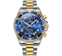 OLEVS Uhr Herren Luxus Gold Silberne Edelstahl Analog Quarz Chronograph Herrenuhr Klassisches Blau Multifunktional Arabische Ziffern Herren Armbanduhr Wasserdicht Leuchtend mit Datum Watch for Men