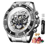 OLEVS Uhren für Herren, automatisch, mechanisch, luxuriös, großes Zifferblatt, selbstaufziehend, Tourbillon, Skelett, leuchtende Armbanduhren, G6715: Silbernes Band und weißes Zifferblatt, Luxuriöses