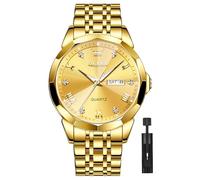OLEVS Uhren Herren Gold Edelstahl Luxus Moderne Herrenuhr Wasserdicht mit Datum Großes Zifferblatt Uhr Fasching Herren Leuchtend Römische Ziffern Armbanduhr Geschenke für Männer Leicht zu Lesen