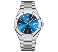 OLEVS Uhren Herren Silber Blaues Ziffernblatt Wasserdicht Herren Armbanduhr mit Datumsanzeige Groß Analog Kleid Herrenarmbanduhr Edelstahl Leuchtende Uhren fur Männer Metallarmband