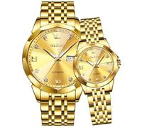 OLEVS Valentines Paar Automatikuhren für Sie und Ihn Paar Set Diamant Armbanduhr Männer und Frauen Liebhaber Hochzeit Romantische Geschenke Set von 2, 9982; goldfarbenes Zifferblatt