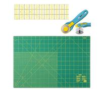 OLFA Schneidematte SET 45x60cm Selbstheilende Doppelseitig Verwendbar für Nähen, Patchwork, Quilt DEHP Frei mit cm & Inch Skala mit 45mm Rollschneider und 15x60cm Quiltlineal