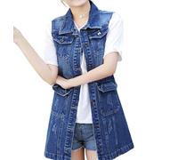 OLGER Damen Jeansweste-Retro Slim Fit Destoryed Washed Denim Weste Weste Damen Lange Denim Weste Plus Size Jeansjacke Freizeit Sommer Frühling Jeansjacke Cardigan Top Outwear,Blau,3XL