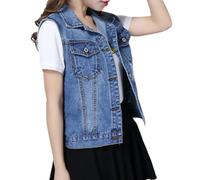OLGER Denim Weste-Dunkelblau Slim Fit Washed Denim Weste Weste Damen Kurze Denim Weste Plus Size Jeansjacke Sommer Jeansjacke Knopfleiste Cardigan Top Outwear,L