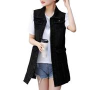 OLGER Denim Weste-Retro Slim Fit Destoryed Washed Denim Weste Weste Damen Lange Denim Weste Plus Size Jeansjacke Freizeit Sommer Frühling Jeansjacke Cardigan Top Outwear,Schwarz,3XL