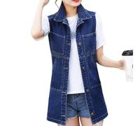 OLGER Denim Weste-Retro Slim Fit Gewaschen Denim Weste Gilet Daily Damen Lange Denim Weste Plus Size Jeansjacke Freizeit Sommer Frühling Jeansjacke Cardigan Top Outwear,Blau,3XL
