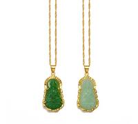 OLGER Halskette Stein, 2 Stück Lucky Buddha Halskette Grüner Kristall Anhänger Halskette Gold Polierte Kette Buddha Freundschaft Halsketten Erstellt Jade Amulett Schmuck Für Frauen Männer Mädchen Ge