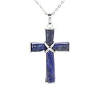 OLGER Halskette Stein, Kreuz Anhänger Halskette Lapislazuli Reiki Balance Heilkristall Vintage Halskette Edelstein Freundschaft Halskette Amulett Schmuck Für Frauen Männer Mädchen Geschenk