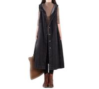 OLGER Rmellose Jeansweste Für Damen-Elegante Gewaschene Jeansweste Lange Weste Jeans Plus Size Jeansjacke Mit Kapuze Lässig Sommer Frühlingsjacke Kleid Knopfleiste Jacke Übergangsjacke,Schwarz,XXL