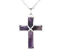OLGER Stein Kette, Kreuz Anhänger Halskette Amethyst Reiki Balance Heilkristall Vintage Halskette Edelstein Freundschaft Halskette Amulett Schmuck Für Frauen Männer Mädchen Geschenk