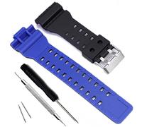 OliBoPo Natural Resin Replacement Watch Band Strap for Casio Mens G-Shock GD120/GA-100/GA-110/GA-100C (Black+Blue)