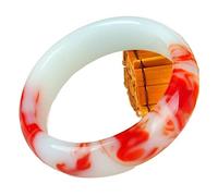 Oligage Echte natürliche Farbe Jade Armreif rot weiß Armband Charm Schmuck Mode-Accessoires geschnitztes Amulett Geschenke für Damen Herren (Edelsteinfarbe: 54-56 mm)