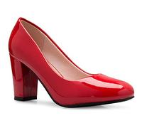 Olivia K Damen Klassische Runde Zehen Plateau Pumps Hoher Blockabsatz Entzückend Bequem, Rotes Lack, 39.5 EU
