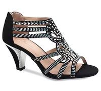 Olivia K Damen-Sandale mit offenem Zehenbereich, Strass, niedriger Absatz, Hochzeitsschuhe, weißer Glitzer, bezaubernd, bequem, Schwarzes Nubuck*, 40.5 EU