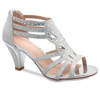 Olivia K Damen-Sandale mit offenem Zehenbereich, Strass, niedriger Absatz, Hochzeitsschuhe, weißer Glitzer, bezaubernd, bequem, Silber*, 40.5 EU