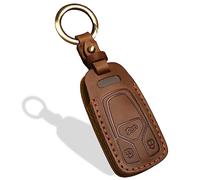 OLLEN Schraubenfreie Schlüsselhülle aus echtem Leder, passend für Audi A3, A4, A6, Q5, Q7, SQ5, S5, TT, R8, etc., Smart-Fernbedienungs-Schlüsselschutz, 3 Tasten, A-Stil, Braun