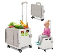 Ollewiellan Einkaufstrolley Klappbar 50L, Faltbare Einkaufskiste mit Deckel, 4 x 360° Rollen & verstellbarem Teleskopgriff, belastbar bis 50 kg, Transportbox für Einkauf, Büro, Camping, Weiß