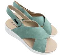 OLLIE TRICK Damen-Sandalen mit Knöchelriemen, gekreuztes Obermaterial aus Kunstleder, Sommer, schockierender Stil, Einlegesohle medium-soft, Green Mint, 41 EU