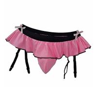 Oludkeph Sexy Herren-Dessous-Beutel-Höschen Herren-Röcke Mooning-Bikini-Slip Girly-Unterwäsche mit Strumpfband (Rosa)