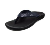 OluKai Ohana Women's Beach Sandals, Quick-Dry Flip-Flop Slides, Water Resistant, Wet Grip Soles & Compression Molded Footbed, Trench Blue/Orchid, 9