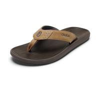 OLUKAI Pili Herren-Sandalen aus Leder, schlankes und vielseitiges Design, bequeme und wasserdichte Riemen, Unterstützung des Fußgewölbes und für den Alltag, Tan/Dk Java, 39.5 EU