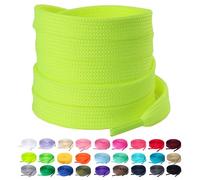 Olukssck 2 Paar Flache Schnürsenkel, 10 mm breite Reißfeste Schuhbänder für Sneakers, Sportschuhe, Turnschuhe, Freizeitschuhe, Neon Gelb, 120cm