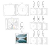 OLYCRAFT 12 Stück Mini Hüllen MiniHalter Schlüsselband Album Hüllen Klare Plastik DVD Schlüsselring Mini Compact Disc Halter für DIY Rucksack Anhänger Deko für Persönliche Foto und Erinnerungen