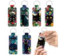 OLYCRAFT 6 Stück Lippenstifthalter Schlüsselanhänger Schwarze Katze Lippenbalsamhalter Elastischer Lippenstift Schlüsselanhänger Aus Taucherstoff Blumenbusch Lippenbalsamhülle Schlüsselringhalter